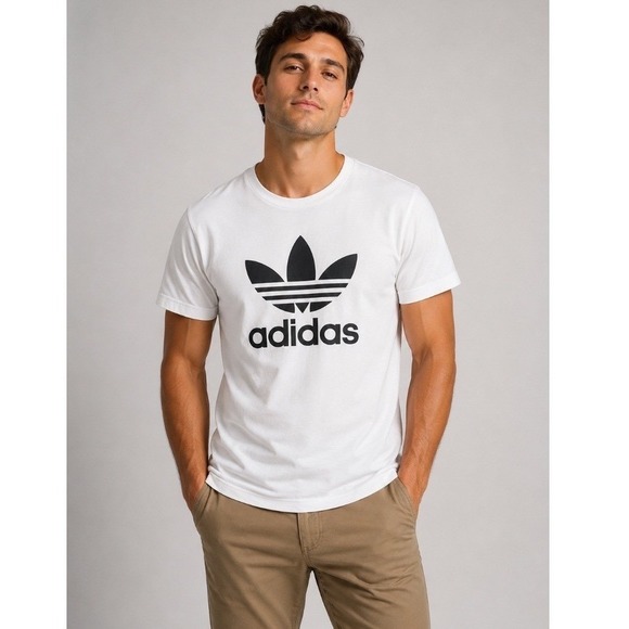 adidas Other - Adidas Originals Mens Trefoil Logo T-Shirt White Black 100% Cotton Size M NWT